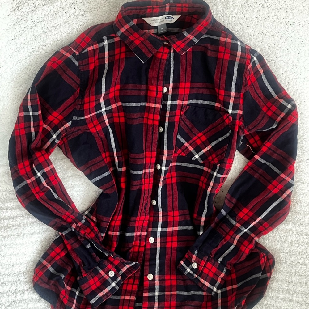 Red and Blue Cotton Button Down Shirt